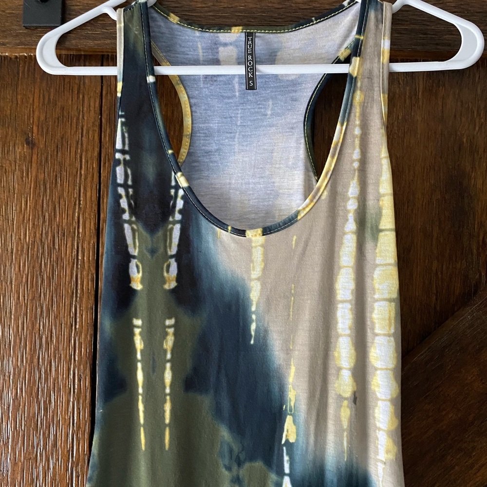 TRUE ROCK Yellow and Green Maxi Dress Tank Top Style